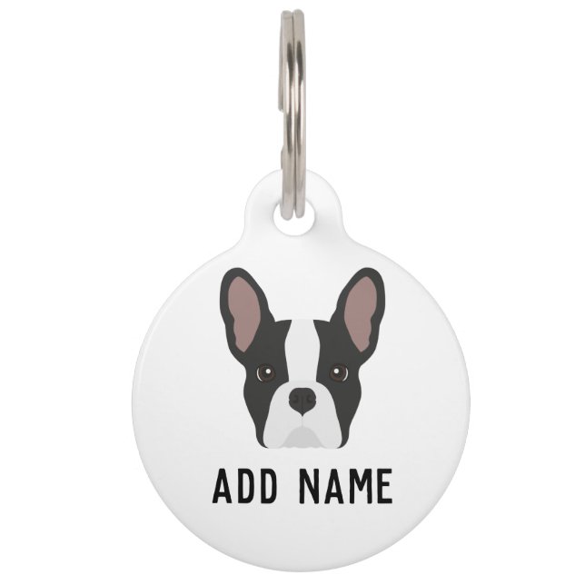 Black and White French Bulldog Dog Pet Tag (Front)