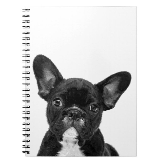 Black and White French Bulldog Portrait Notebook (Front)