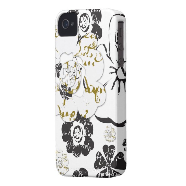 Black and white French Script Floral iPhone 4 case (Back Left)