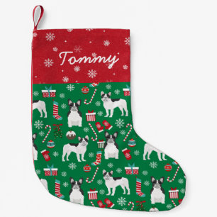 Black and White Frenchie custom dog name Small Christmas Stocking