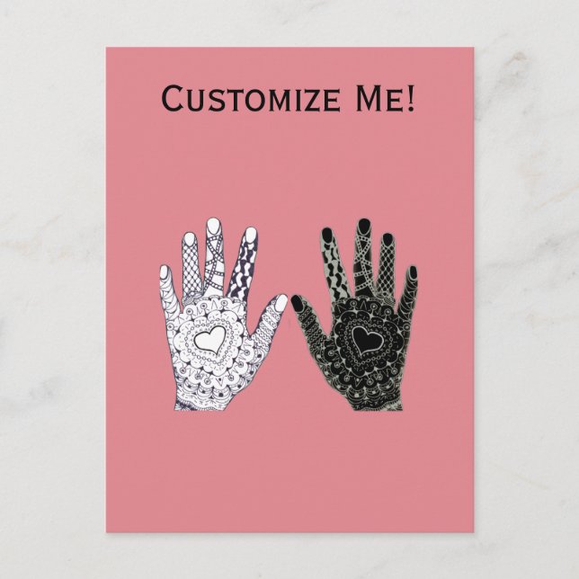 Black and White Friendship Hands Postcard (Front)