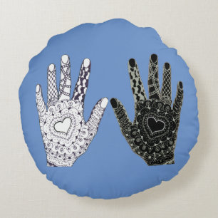 Black and White Friendship Hands Round Cushion