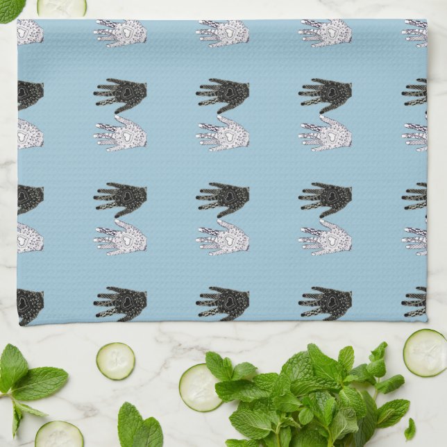 Black and White Friendship Hands Tea Towel (Folded)