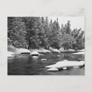 Black and white frozen river scenery postcard
