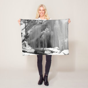 Black and White Frozen Waterfall Fleece Blanket