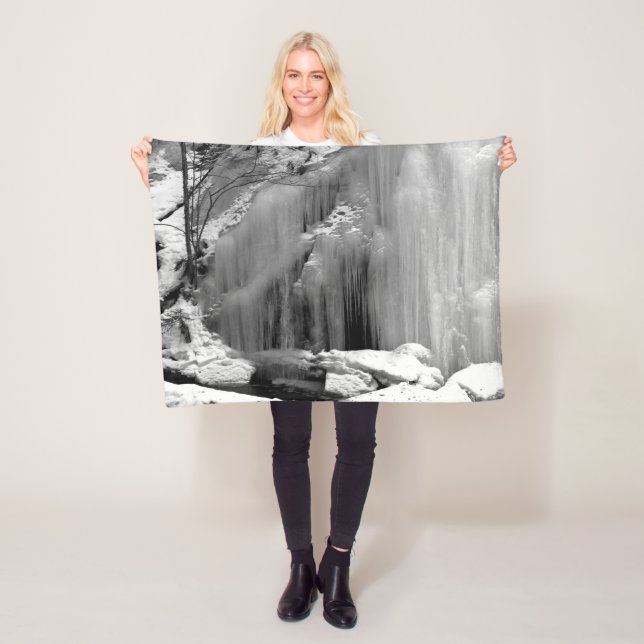 Black and White Frozen Waterfall Fleece Blanket (In Situ)