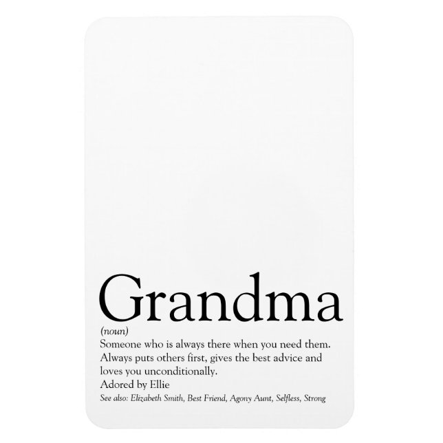 Black and White Fun Cool Grandma Grandmother Magnet (Vertical)