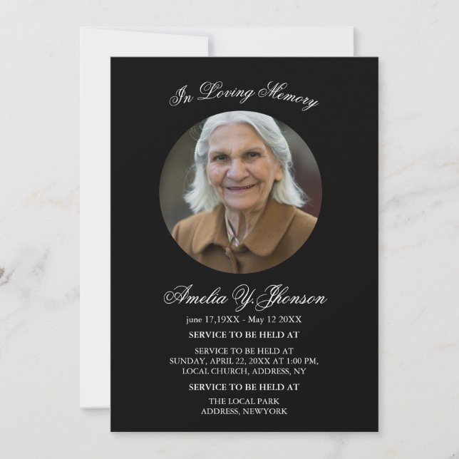 Black and white Funeral In Loving Memory, Funeral  Invitation (Front)