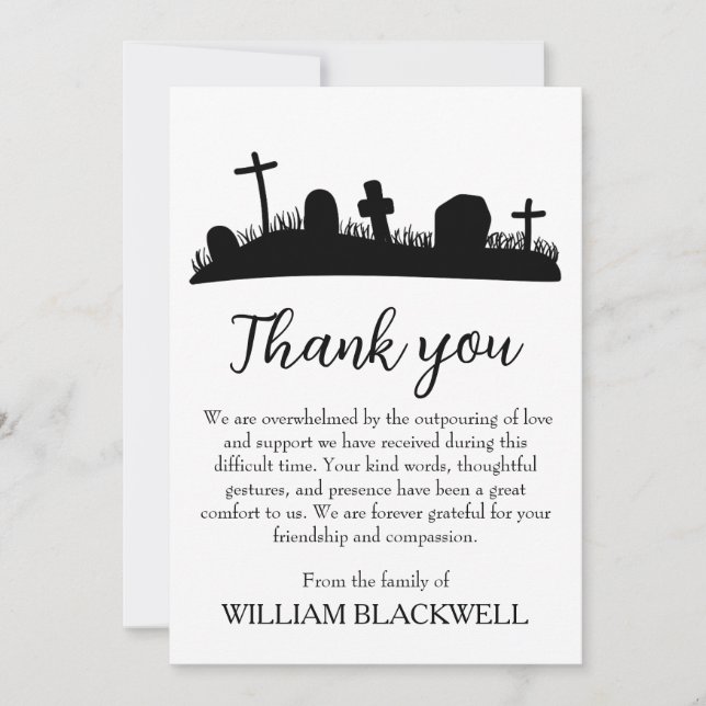 black and white funeral thank you cards (Front)