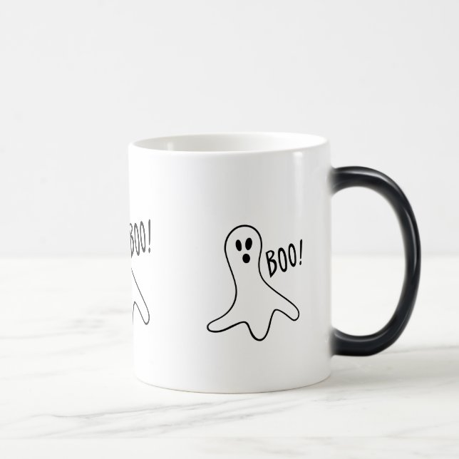 black and white funny ghost design for halloween magic mug (Right)