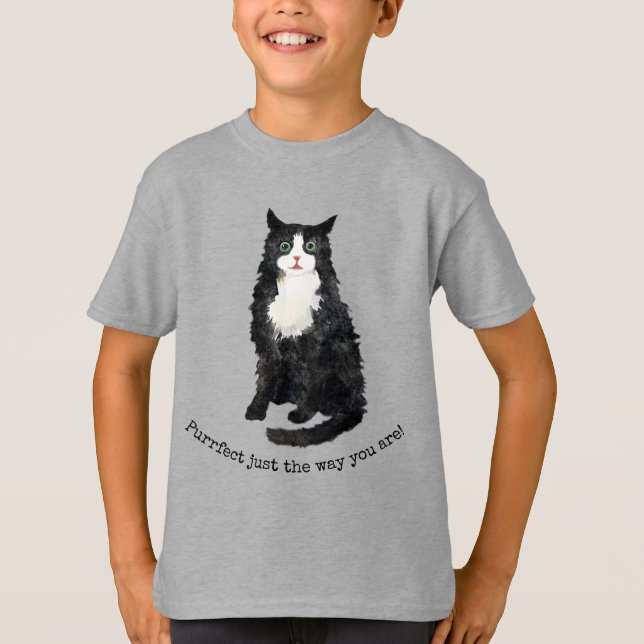 Black and white furry cat T-Shirt (Front)