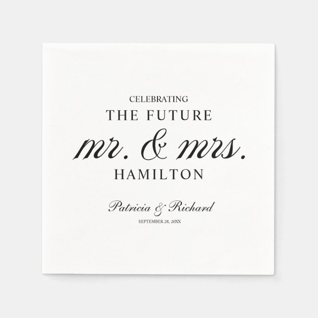 Black And White Future Mr And Mrs Engagement Party Napkin (Front)