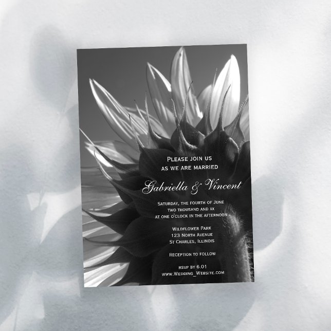 Black and White Garden Sunflower Wedding Invitation (Invite guests to your garden party marriage with the Black and White Sunflower Wedding Invitation.)