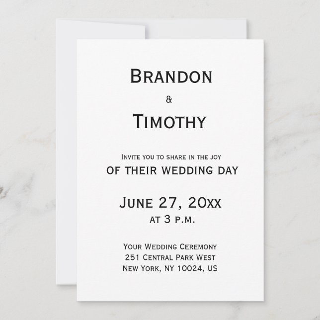 Black And White Gay Wedding Invitations (Front)