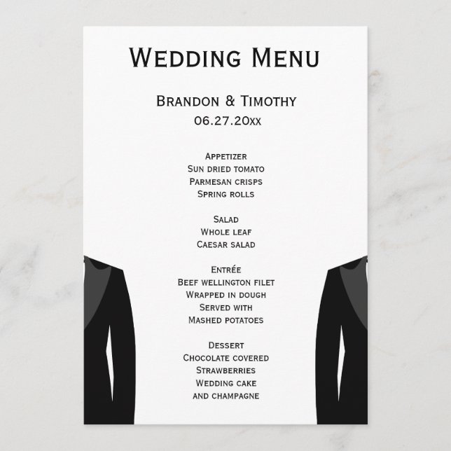 Black And White Gay Wedding Menu Cards (Front)