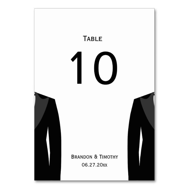 Black And White Gay Wedding Table Numbers Cards (Front)