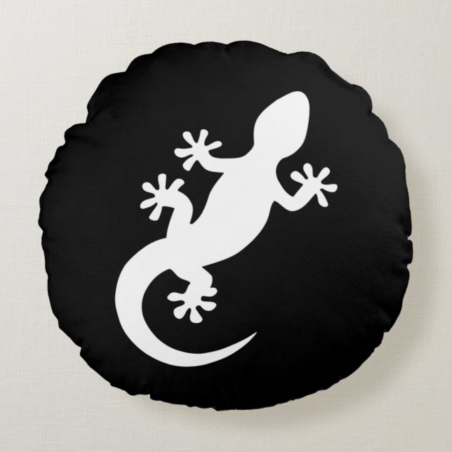 Black and White Gecko Round Cushion (Front)