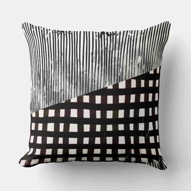 Black and White Geometric Abstract Glitch  Cushion (Front)