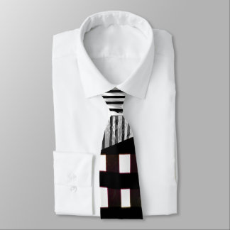Black and White Geometric Abstract Glitch Tie