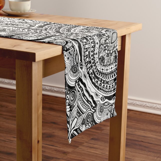 Black And White Geometric Art 15 Short Table Runner (In Situ)