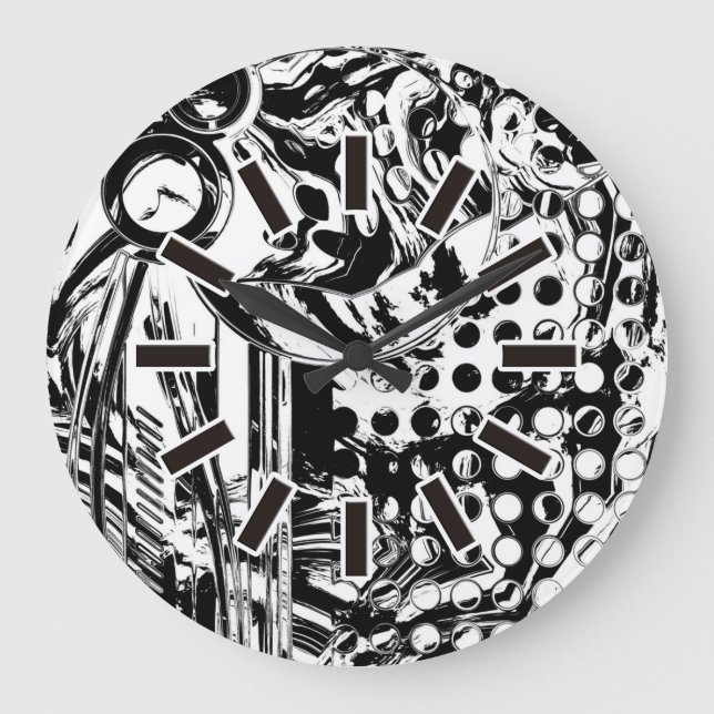 Black And White Geometric Art 20 Large Clock (Front)
