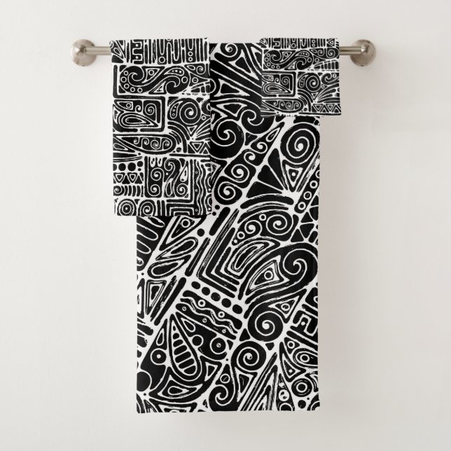 Black And White Geometric Art 2 Bath Towel Set (Insitu)