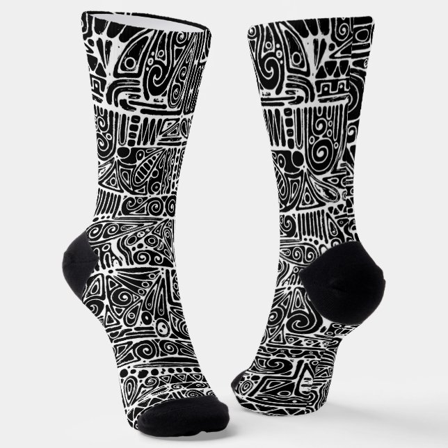 Black And White Geometric Art 2 Socks (Angled)