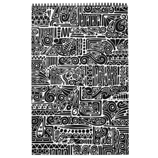 Black And White Geometric Art 2 Template Calendar (Cover)