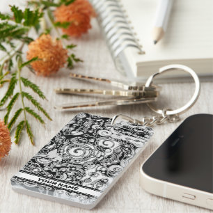 Black And White Geometric Art 3 Key Ring