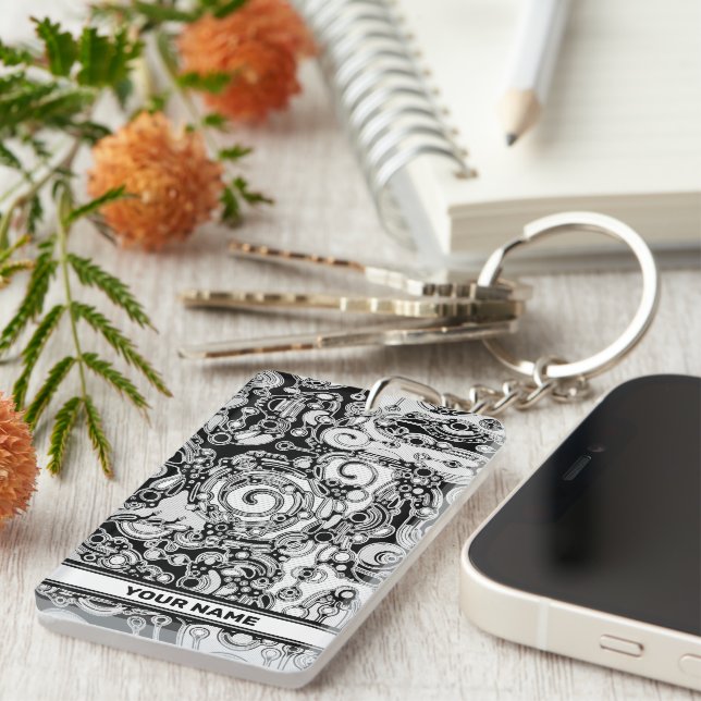 Black And White Geometric Art 3 Key Ring (Front Right)