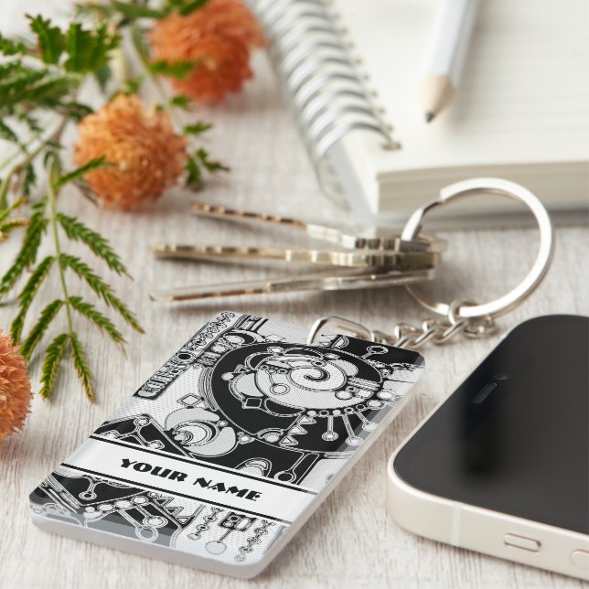 Black And White Geometric Art 4 Key Ring (Front Right)
