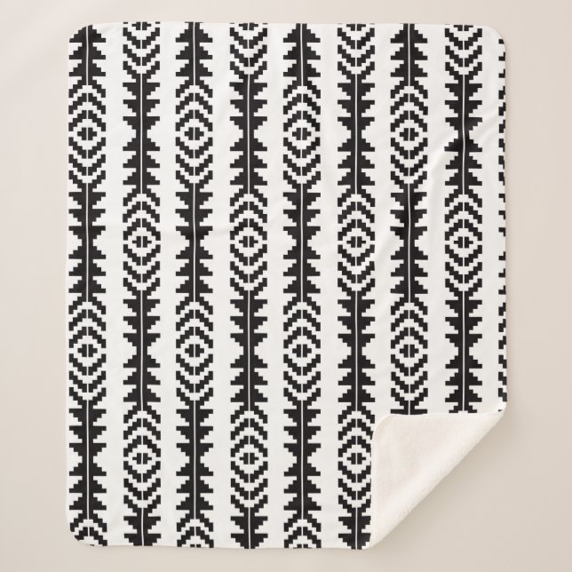 Black and White Geometric Boho Design Sherpa Blanket (Front)