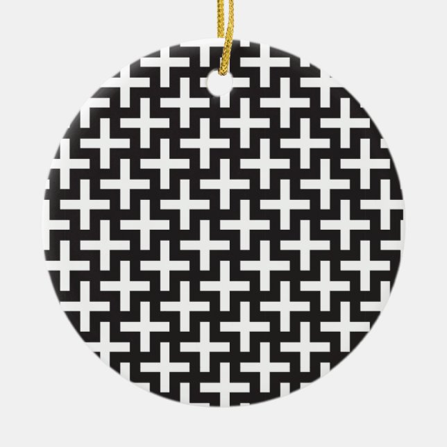 Black and White Geometric Ceramic Tree Decoration (Front)