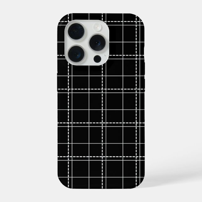 Black and White Geometric Check Plaid Pattern iPhone Case (Back)