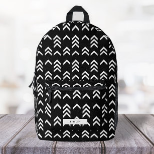 Black and White Geometric Chevron Pattern Printed Backpack