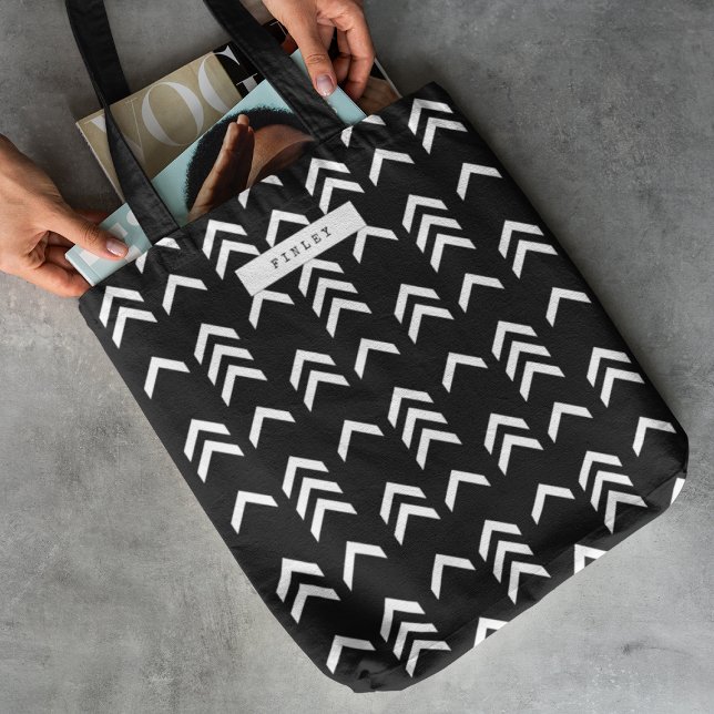 Black and White Geometric Chevron Pattern Tote Bag (Creator Uploaded)