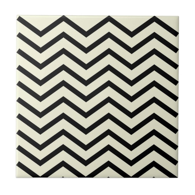 Black and White Geometric Chevron Zig Zag Pattern Tile (Front)