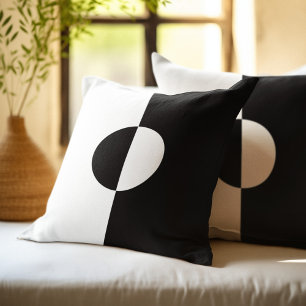 Black and White Geometric Circle Square Pattern Cushion