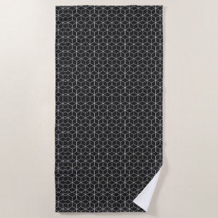  Black and White Geometric Cube Pattern Beach Towel