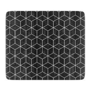 Black and White Geometric Cube Pattern Cutting Board