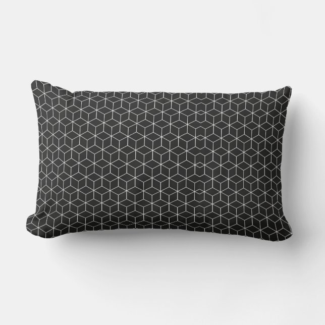  Black and White Geometric Cube Pattern Lumbar Cushion (Front)