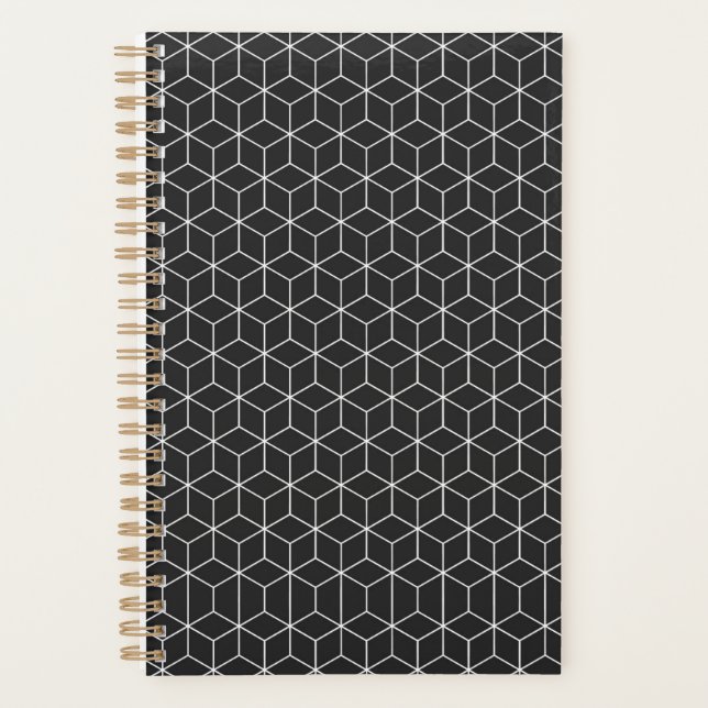  Black and White Geometric Cube Pattern Planner (Front)
