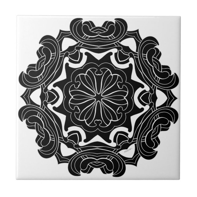 Black and White Geometric Design Tile (Front)