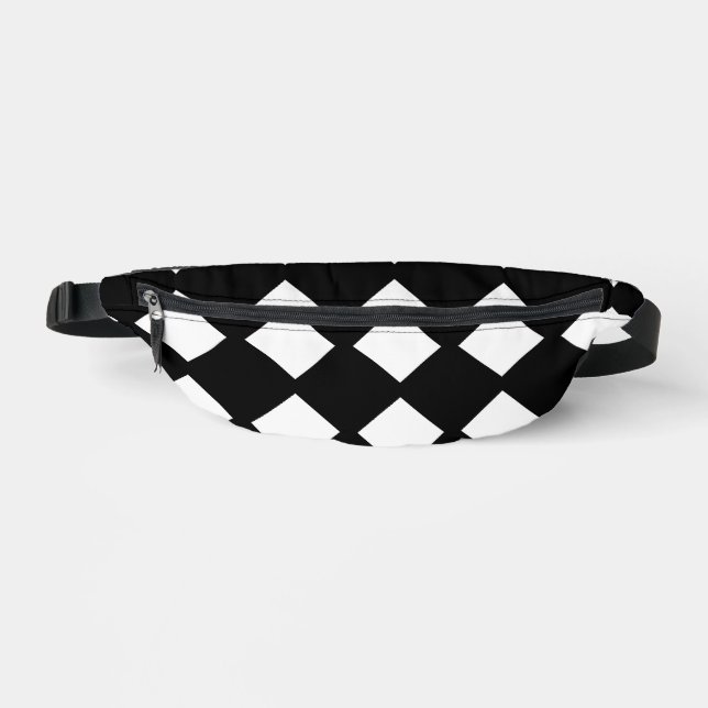 Black and White Geometric Diamond Pattern | Modern Bum Bags (Front)