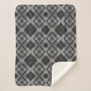 Black and white geometric diamond pattern sherpa blanket