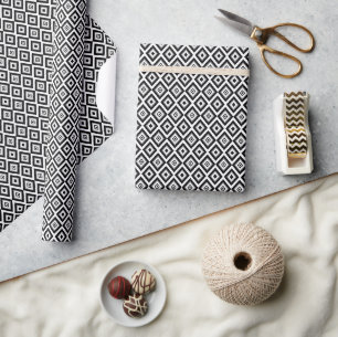 Black and White Geometric Diamond Pattern Wrapping Paper