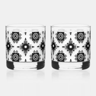 Black and White Geometric Elegant Whiskey Glass
