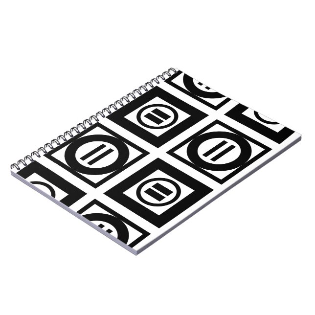 Black and White Geometric Equal Sign Pattern Notebook (Left Side)
