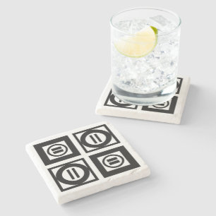 Black and White Geometric Equal Sign Pattern Stone Coaster
