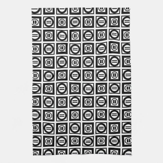 Black and White Geometric Equal Sign Pattern Tea Towel (Vertical)